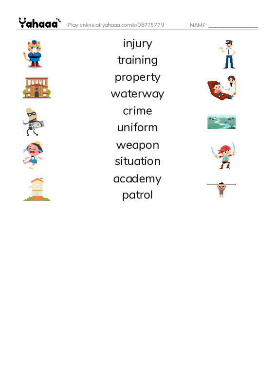 RAZ Vocabulary K: Police Officers PDF three columns match words
