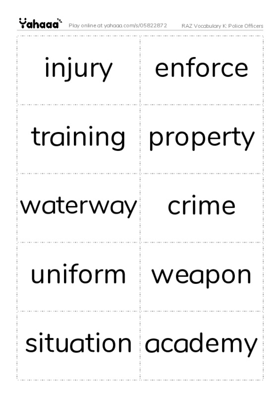 RAZ Vocabulary K: Police Officers PDF two columns flashcards