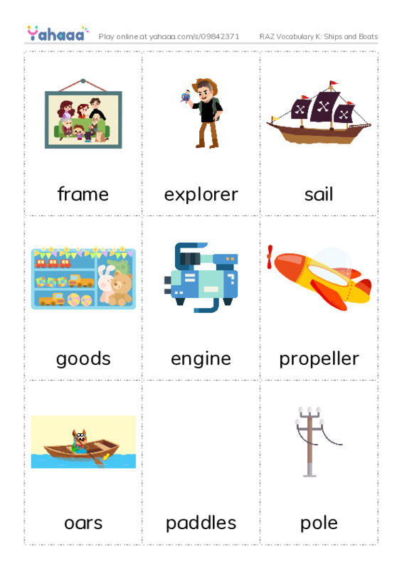RAZ Vocabulary K: Ships and Boats PDF flaschards with images