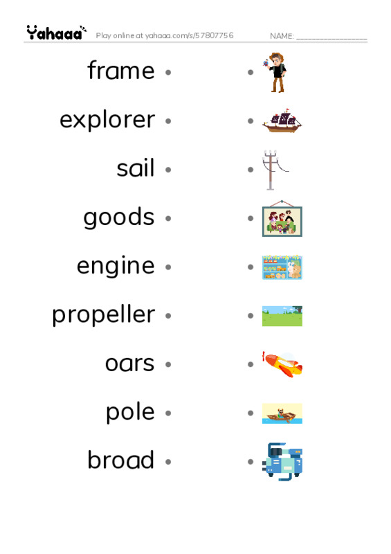 RAZ Vocabulary K: Ships and Boats PDF link match words worksheet