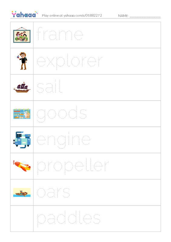 RAZ Vocabulary K: Ships and Boats PDF one column image words