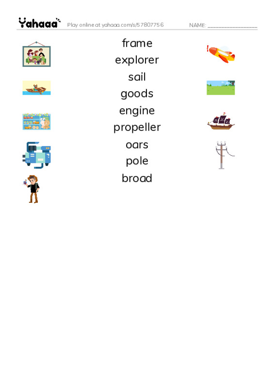 RAZ Vocabulary K: Ships and Boats PDF three columns match words