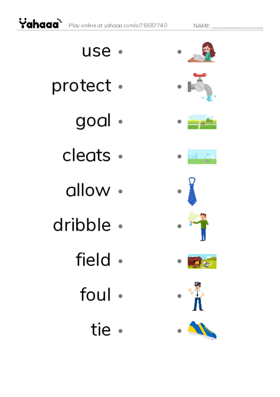 RAZ Vocabulary K: Soccer is a Kick PDF link match words worksheet