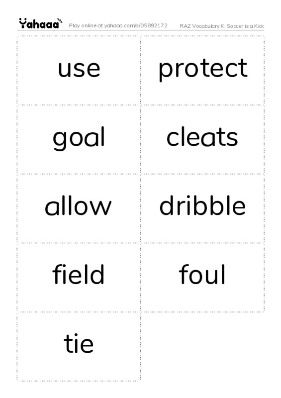 RAZ Vocabulary K: Soccer is a Kick PDF two columns flashcards