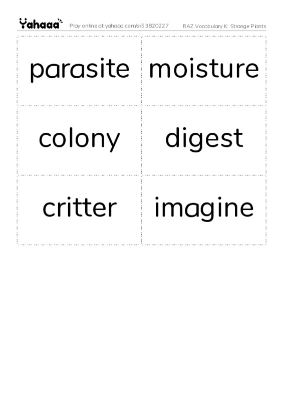 RAZ Vocabulary K: Strange Plants PDF two columns flashcards