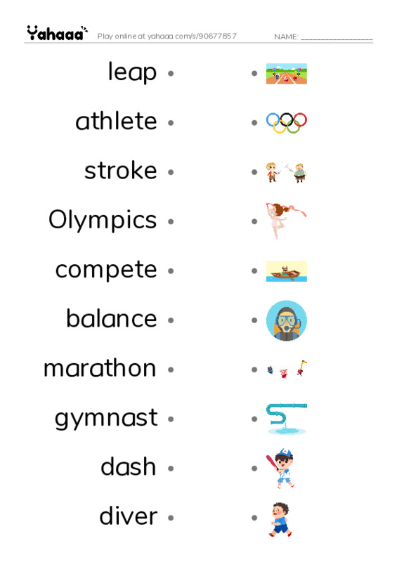 RAZ Vocabulary K: Summer Olympics Events PDF link match words worksheet
