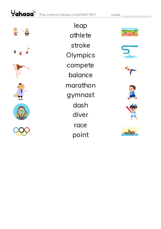 RAZ Vocabulary K: Summer Olympics Events PDF three columns match words