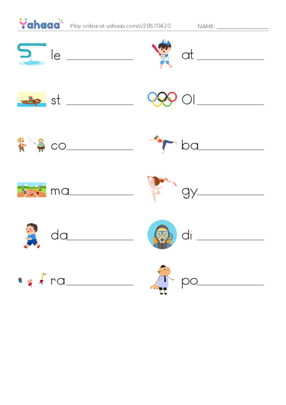 RAZ Vocabulary K: Summer Olympics Events PDF worksheet writing row