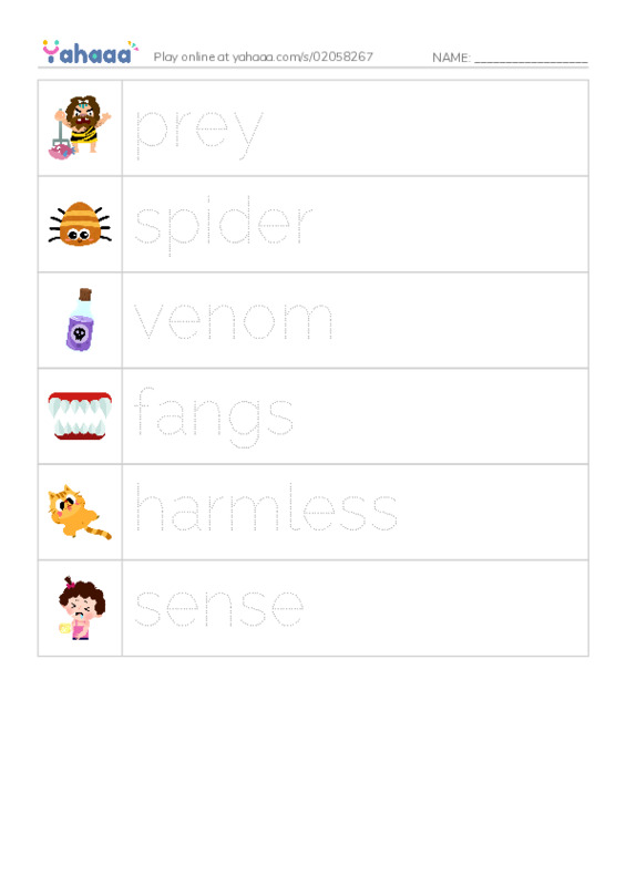RAZ Vocabulary K: Tarantula PDF one column image words