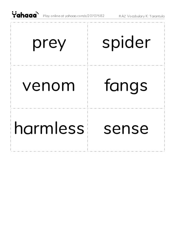 RAZ Vocabulary K: Tarantula PDF two columns flashcards