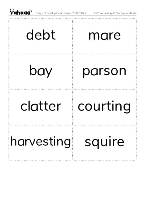 RAZ Vocabulary K: The Squires Bride PDF two columns flashcards