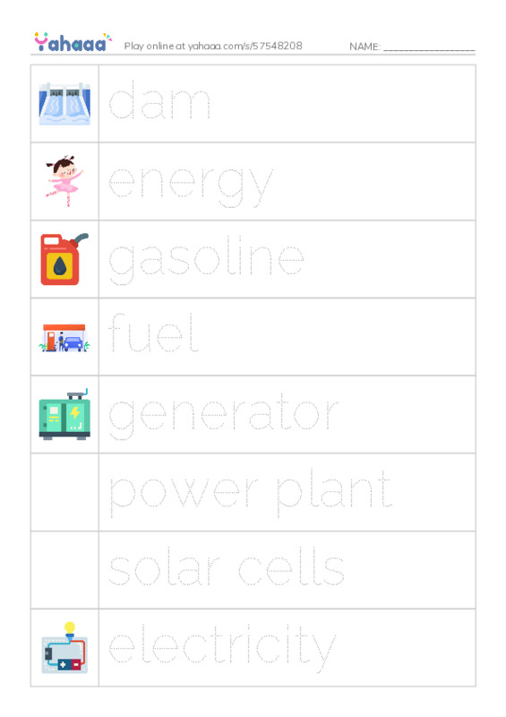 RAZ Vocabulary K: Where We Get Energy PDF one column image words