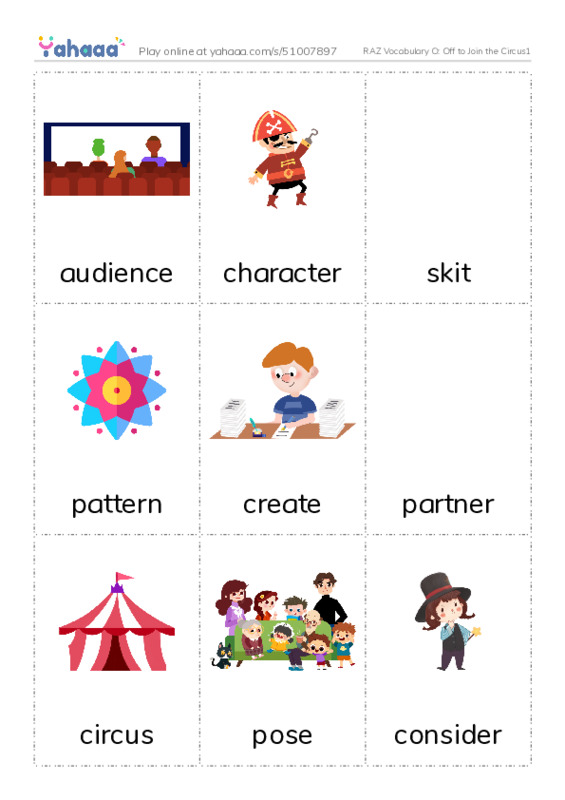 RAZ Vocabulary O: Off to Join the Circus1 PDF flaschards with images