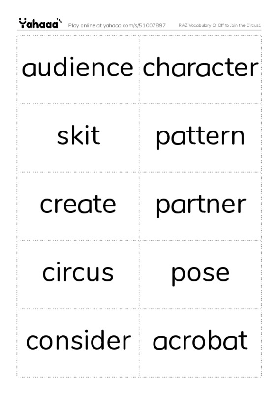 RAZ Vocabulary O: Off to Join the Circus1 PDF two columns flashcards