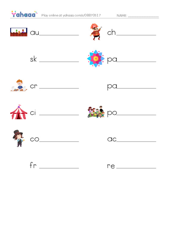 RAZ Vocabulary O: Off to Join the Circus1 PDF worksheet writing row