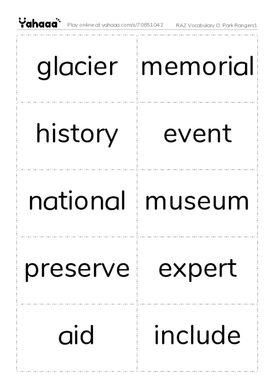 RAZ Vocabulary O: Park Rangers1 PDF two columns flashcards