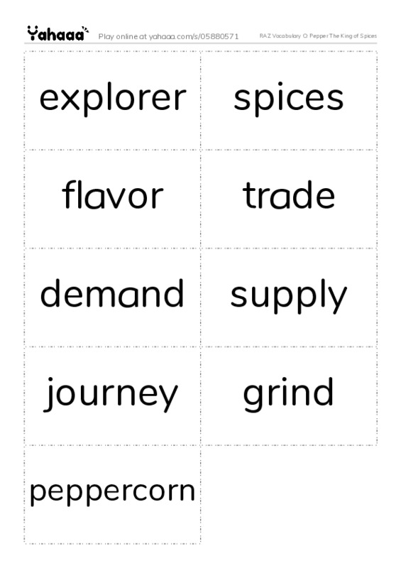 RAZ Vocabulary O: Pepper The King of Spices PDF two columns flashcards