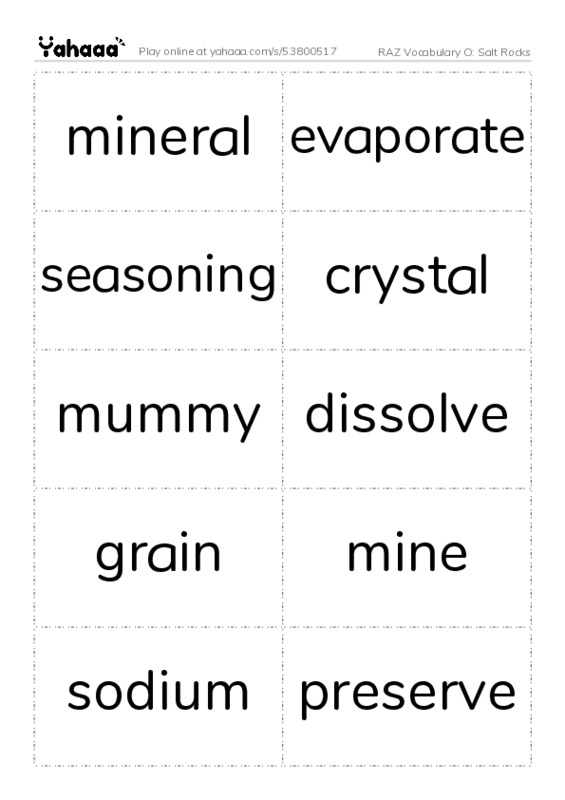 RAZ Vocabulary O: Salt Rocks PDF two columns flashcards