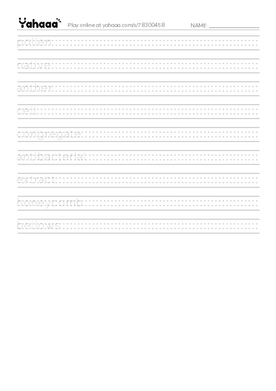 RAZ Vocabulary O: The Beekeeper PDF write between the lines worksheet