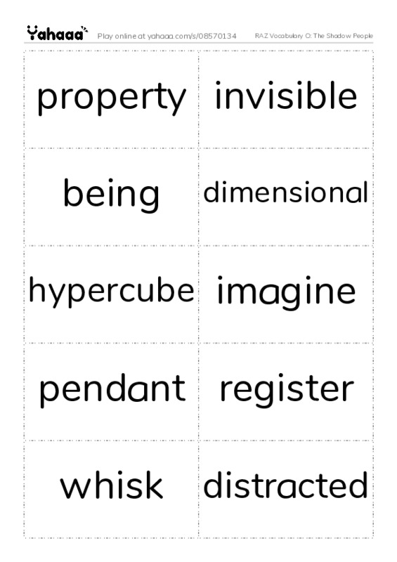 RAZ Vocabulary O: The Shadow People PDF two columns flashcards