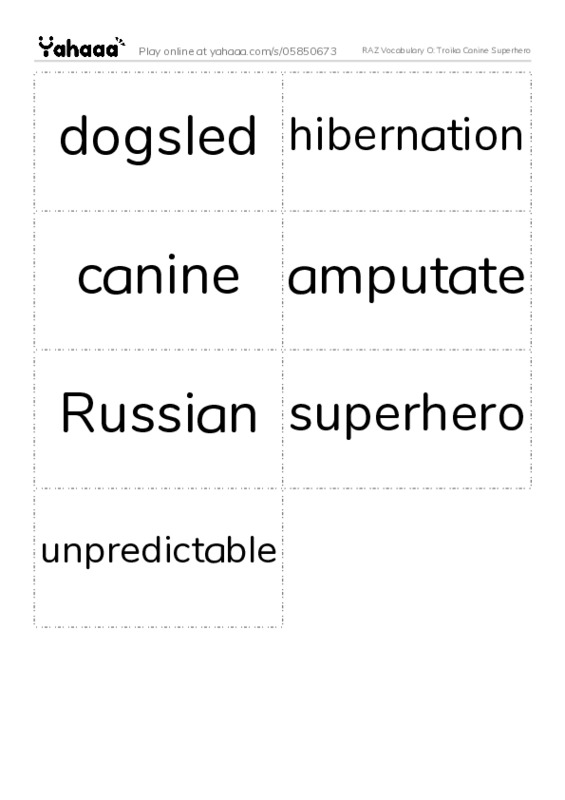RAZ Vocabulary O: Troika Canine Superhero PDF two columns flashcards