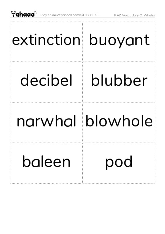 RAZ Vocabulary O: Whales PDF two columns flashcards