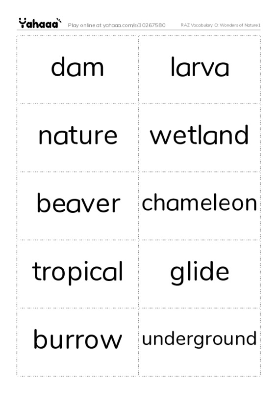 RAZ Vocabulary O: Wonders of Nature1 PDF two columns flashcards