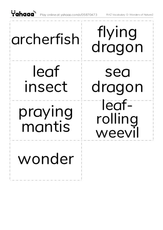 RAZ Vocabulary O: Wonders of Nature2 PDF two columns flashcards
