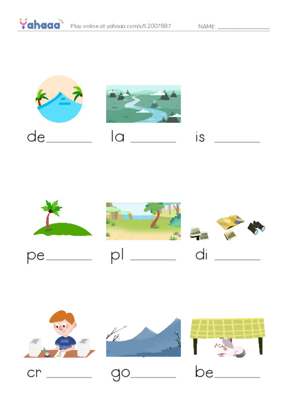 RAZ Vocabulary Q: A Landforms Adventure PDF worksheet to fill in words gaps