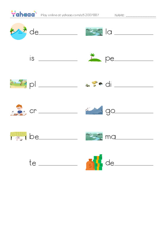 RAZ Vocabulary Q: A Landforms Adventure PDF worksheet writing row