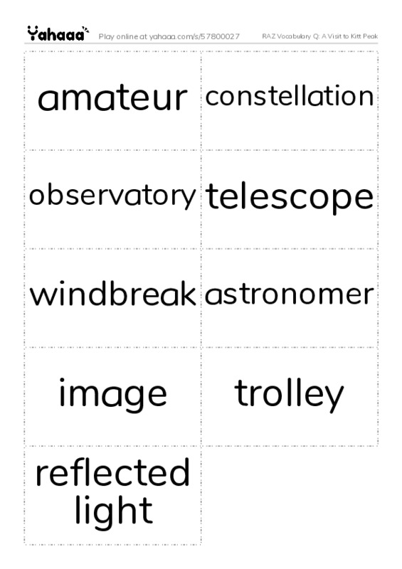 RAZ Vocabulary Q: A Visit to Kitt Peak PDF two columns flashcards