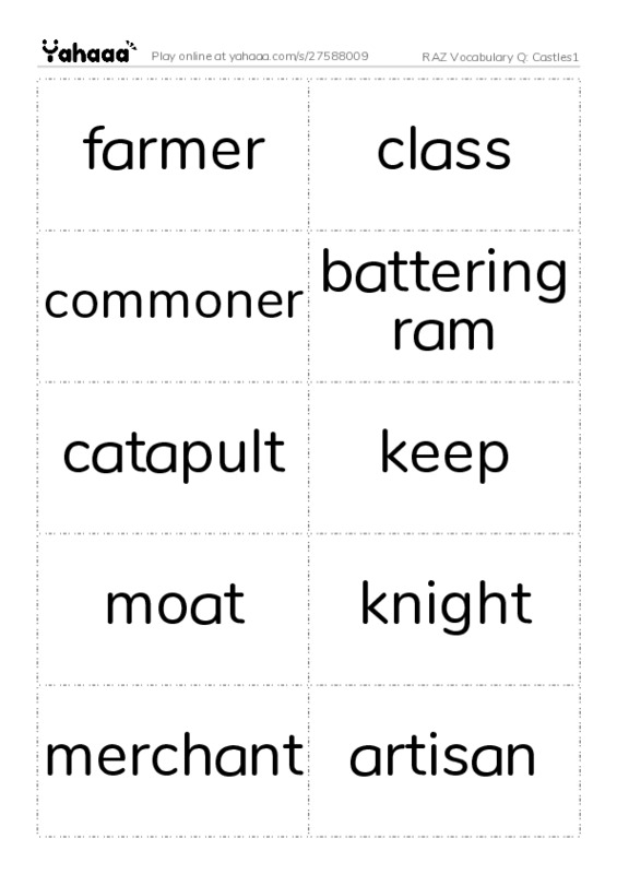 RAZ Vocabulary Q: Castles1 PDF two columns flashcards