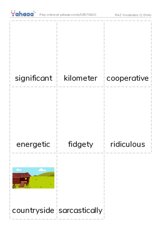 RAZ Vocabulary Q: Emily PDF flaschards with images