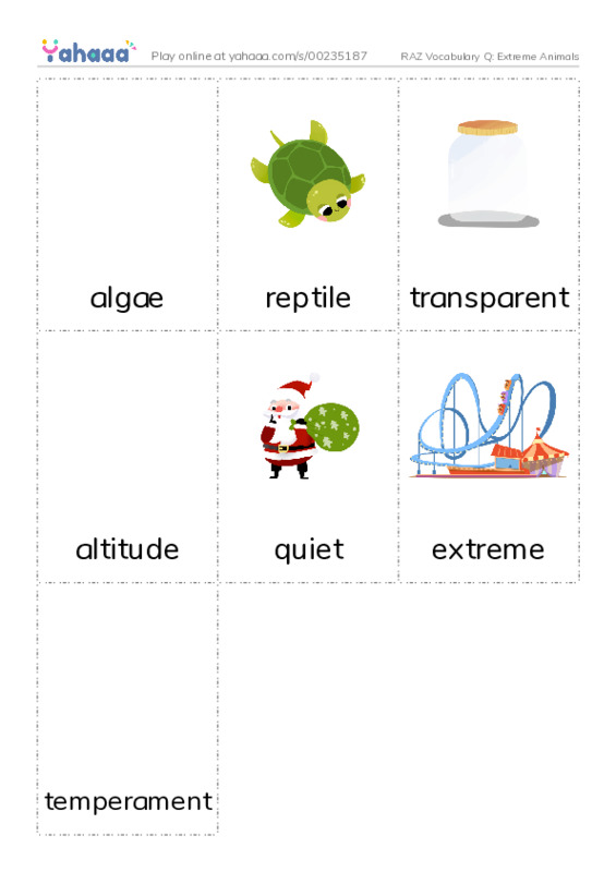 RAZ Vocabulary Q: Extreme Animals PDF flaschards with images