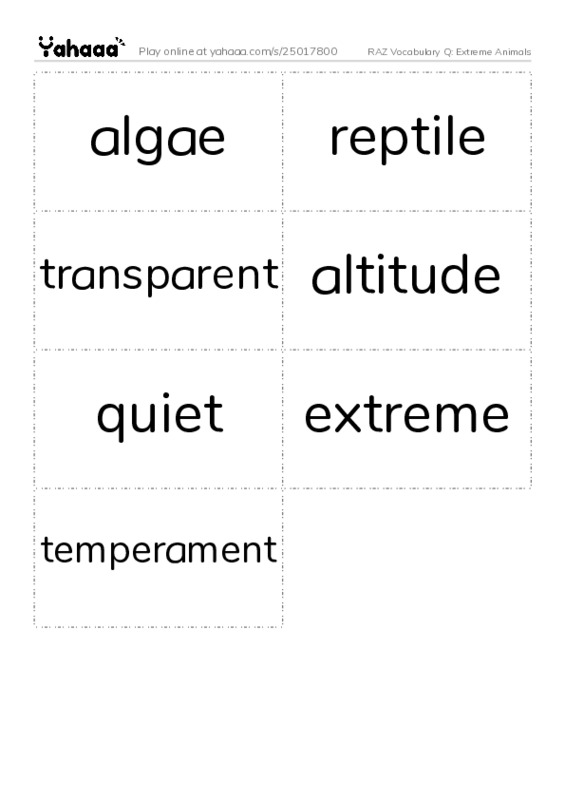 RAZ Vocabulary Q: Extreme Animals PDF two columns flashcards
