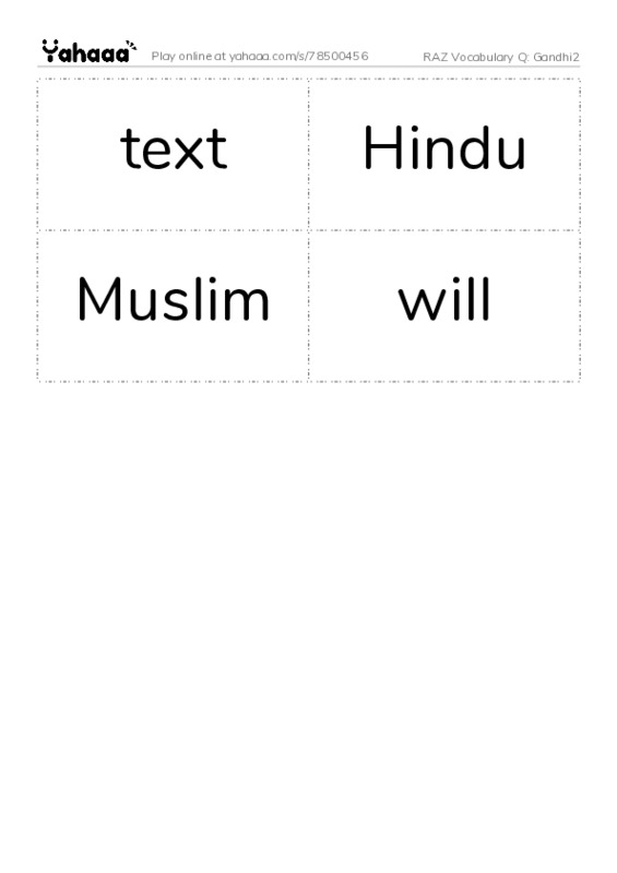 RAZ Vocabulary Q: Gandhi2 PDF two columns flashcards