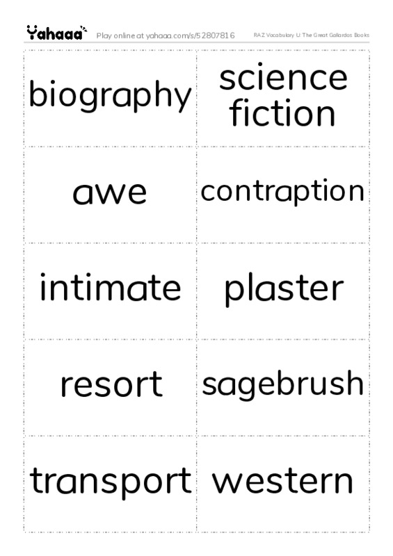 RAZ Vocabulary U: The Great Gallardos Books PDF two columns flashcards