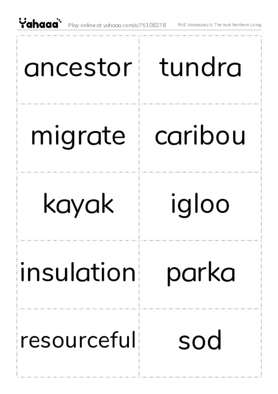 RAZ Vocabulary U: The Inuit Northern Living PDF two columns flashcards