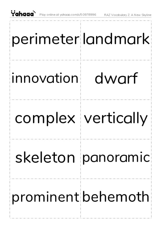 RAZ Vocabulary Z: A New Skyline PDF two columns flashcards