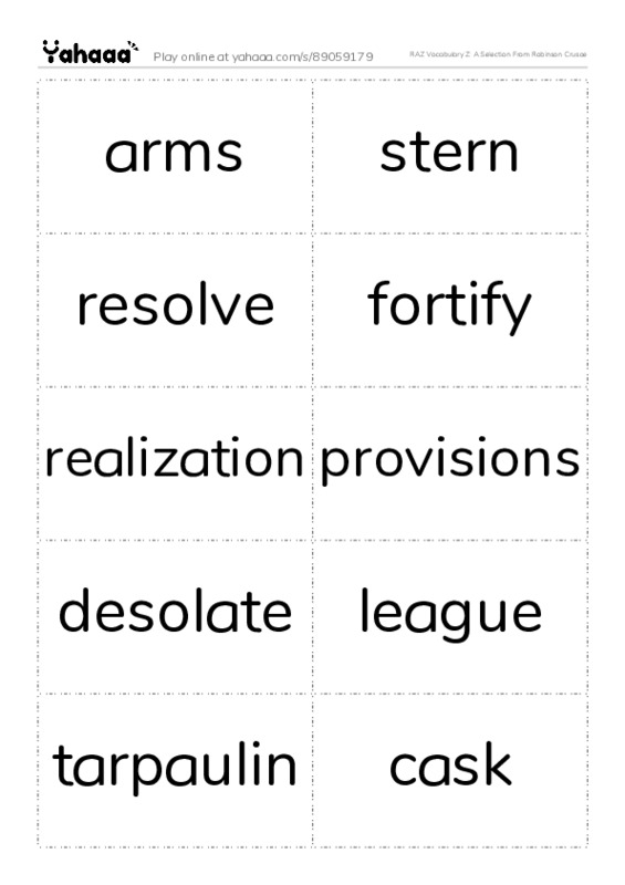 RAZ Vocabulary Z: A Selection From Robinson Crusoe PDF two columns flashcards