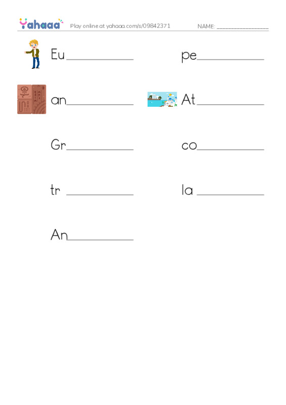 RAZ Vocabulary Z: Acropolis Adventure PDF worksheet writing row