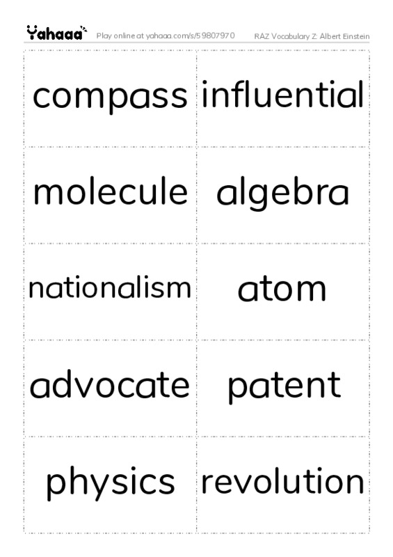 RAZ Vocabulary Z: Albert Einstein PDF two columns flashcards