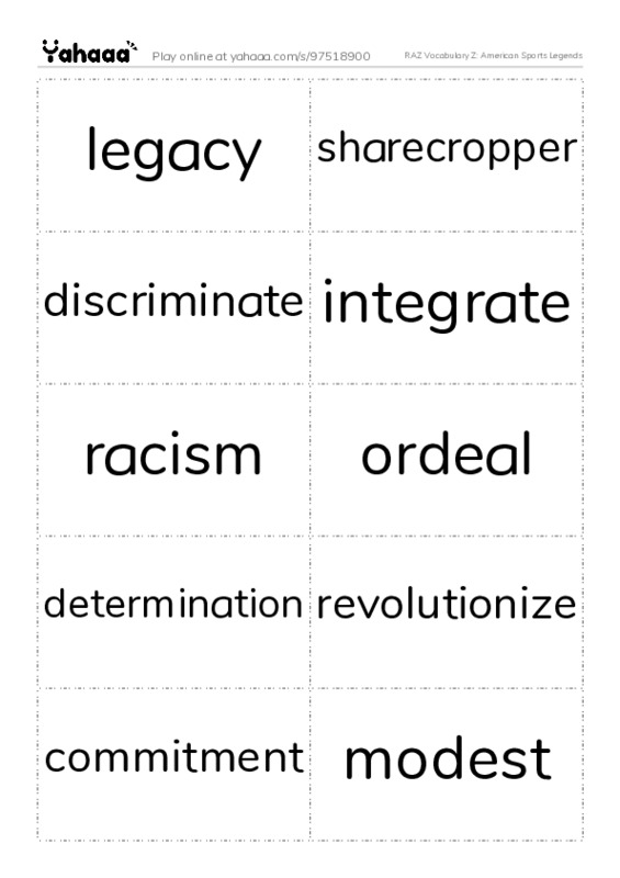 RAZ Vocabulary Z: American Sports Legends PDF two columns flashcards