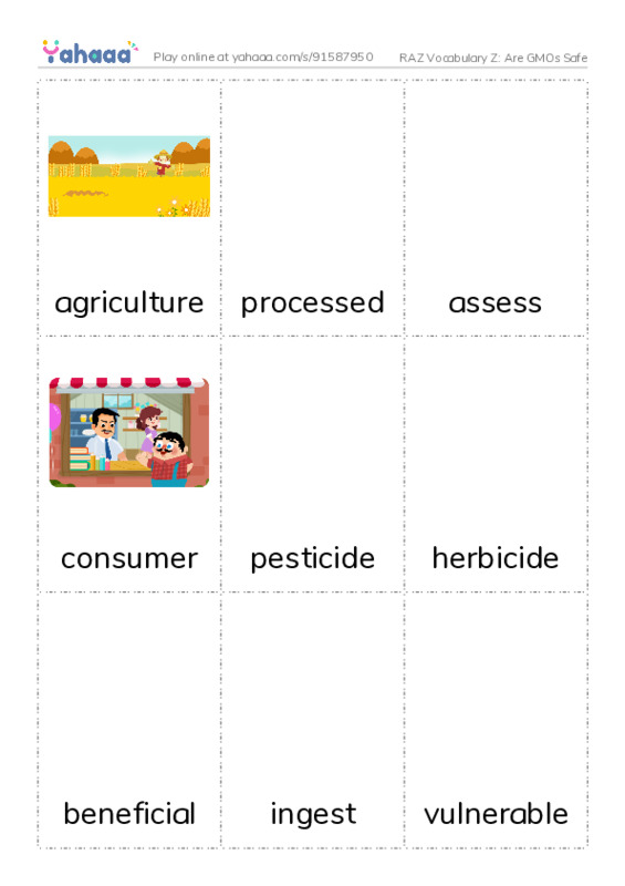 RAZ Vocabulary Z: Are GMOs Safe PDF flaschards with images
