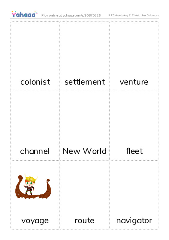 RAZ Vocabulary Z: Christopher Columbus PDF flaschards with images