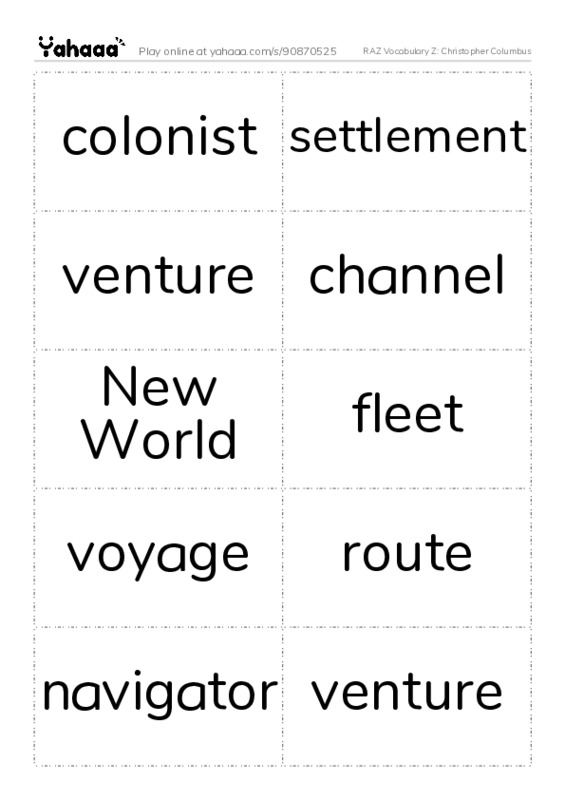 RAZ Vocabulary Z: Christopher Columbus PDF two columns flashcards