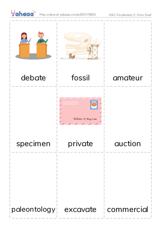 RAZ Vocabulary Z: Dino Duel PDF flaschards with images