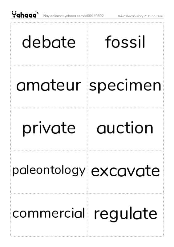 RAZ Vocabulary Z: Dino Duel PDF two columns flashcards