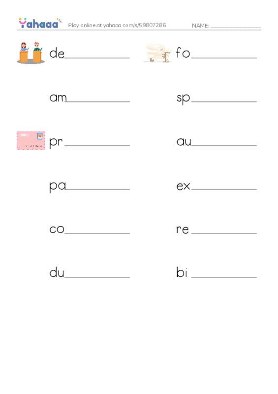 RAZ Vocabulary Z: Dino Duel PDF worksheet writing row