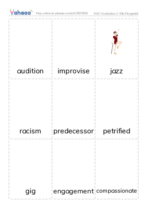 RAZ Vocabulary Z: Ella Fitzgerald PDF flaschards with images